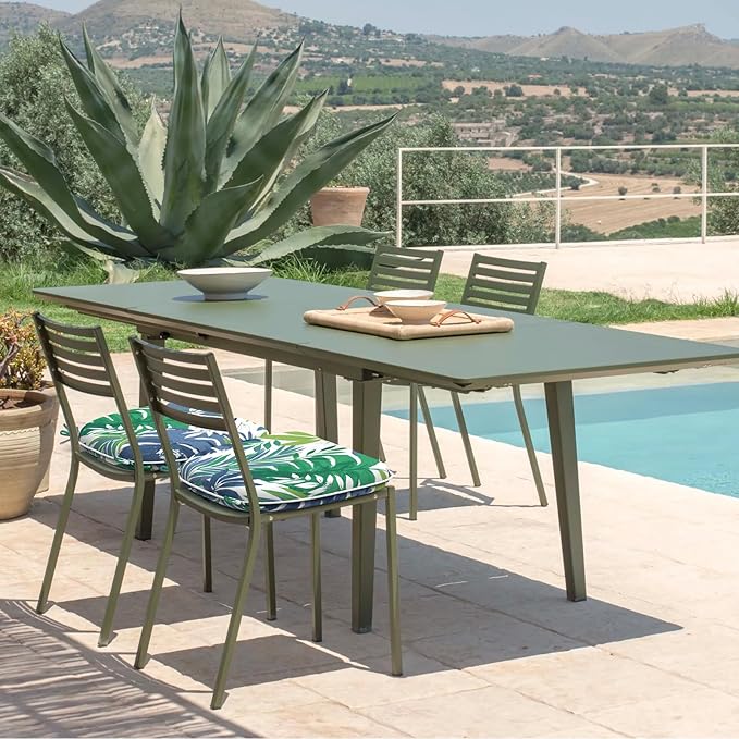 Set of 4 Outdoor Chair Cushions with Ties,Water Repellent Patio Chair Pads 17"x 16" for Outdoor Furniture,Round Corner Seat Cushions for Garden Yard Kitchen Islamorada Blue Green