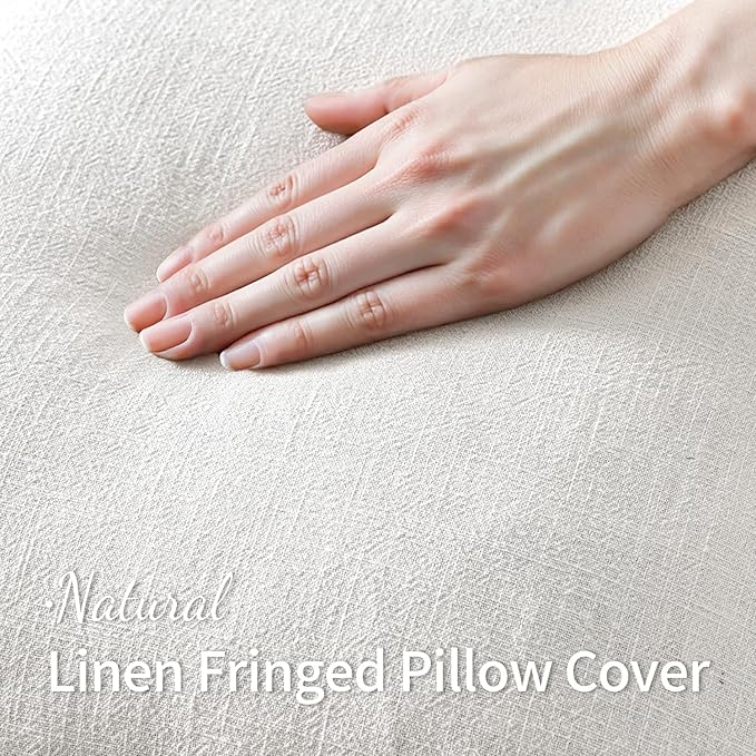 MIULEE Christmas Decorative Throw Pillow Covers Neutral Linen Fringe Throw Pillows Set of 2 White Boho Farmhouse Cushion Covers with Tassels for Couch Sofa Bed Living Room Home Decor 18x18 Inch