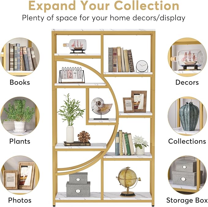 Tribesigns Bookshelf Industrial 5 Tier Etagere Bookcase, Freestanding Tall Bookshelves Display Shelf Storage Organizer with 9-Open Storage Shelf for Living Room, Bedroom