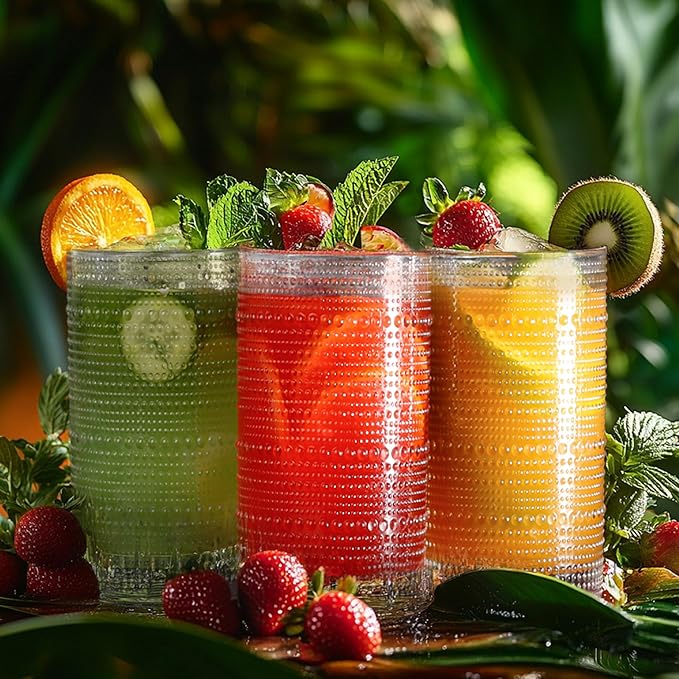 Hobnail Drinking Glasses, Vintage Glassware Set of 6, Vintage Drinking Glasses 16.2 oz, Bubble Glasses Drinking, Hobnail Glasses, Vintage Glass Cups, Jupiter Glasses for Juice, Soda, Beer, Whisky