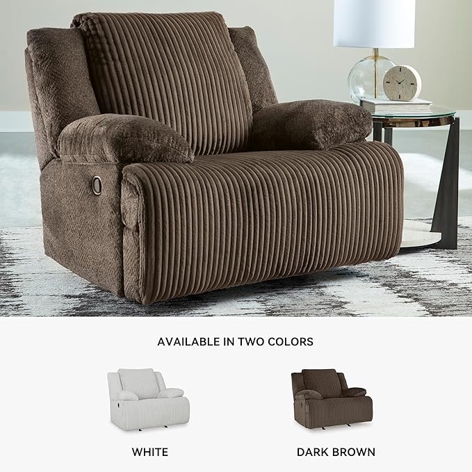 Signature Design by Ashley Top Tier Rocker Recliner, Pull Tab Recliner, Fabric Upholstery, Attached Foam Cushions, 50" W x 40" D x 41" H, Dark Brown