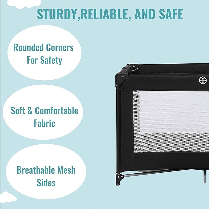Dream On Me Zazzy Portable Playard with Bassinet in Black, Lightweight Packable and Easy Setup Baby Playard with Mattress and Travel Bag