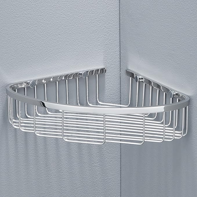 Bathroom Corner Shower Caddy Organizer, Corner-Hollow Design, SUS304 Stainless Steel Heavy Duty Rust-Proof Bathroom Shelf Organizer Holder, Wall Mounted Storage Rack, Brushed Chrome