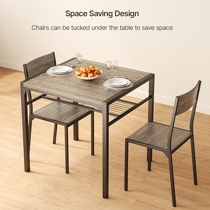 Gizoon Dining Table Set for 2, 3 Piece Kitchen Table with 2 Chairs for Small Space, Apartment, Kitchen, Dining Room, Space-Saving