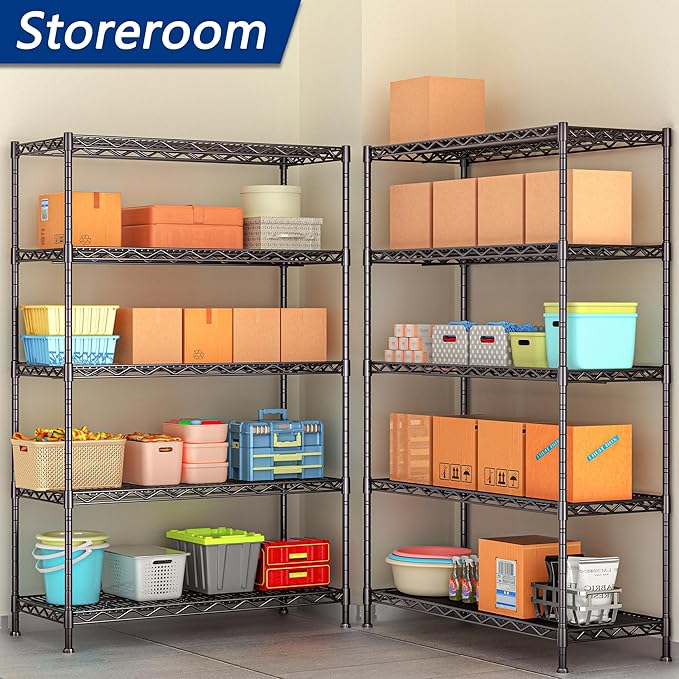 REGILLER 5-Wire Shelving Metal Storage Rack Adjustable Shelves,17.7" D×47.3" W×72.3" H Standing Storage Shelf Units for Laundry Bathroom Kitchen Pantry Closet