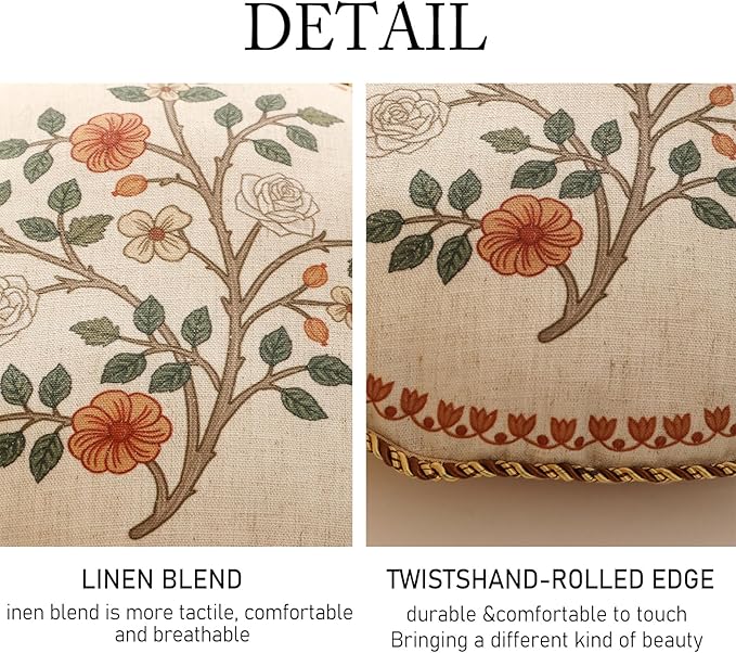 Design Linen Classic Throw Pillow Covers Diameter 16", French Farmhouse Round Cushion Covers with Orange White Floral Pattern Decor Pillowcases for Bed,Living Room,Outdoor,Car