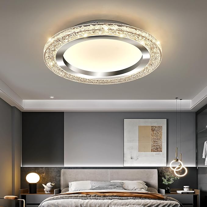 UOFUS 28W LED Flush Mount Ceiling Light Chrome 12inch Modern Round Ceiling Light Fixture 3000K-6000K Super Bright Circle Ceiling Lamp for Bedroom Kitchen Dining Room Entryway Hallway Foyer