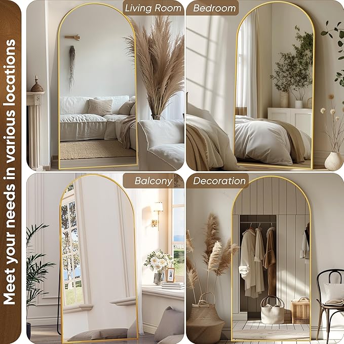Antok Full Length Mirror, 71"x32" Floor Mirror with Stand, Hanging Mounted Mirrors for Bedroom, Living Room, Cloakroom, Dining Room, Gold, Arched
