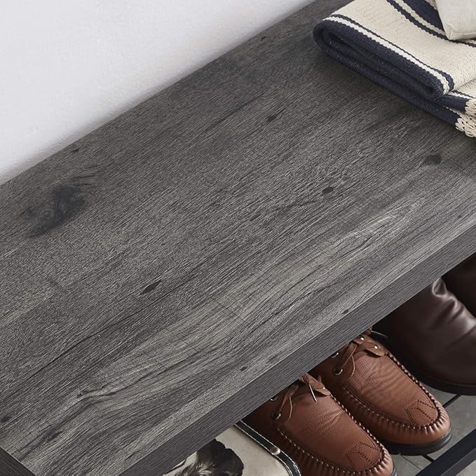 EXCEFUR Entryway Bench, Industrial Metal and Wood Storage Bench for Living Room, Indoor Shoe Rack Bench Seat, 43.3 Inch Grey