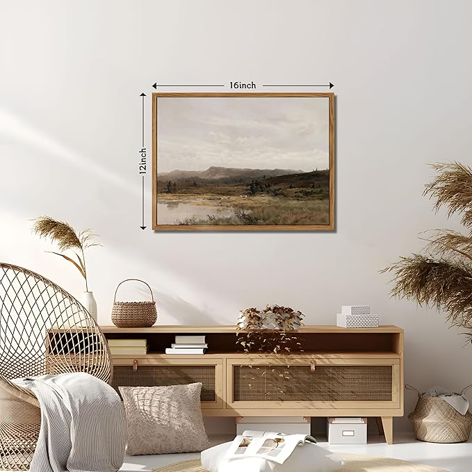 Floating Framed Vintage Canvas Wall Art Decor – Scenic Landscape Paintings Pictures Prints, Nature Countryside Wall Decor for Living Room Bedroom Office and Home Decoration 12x16 inch