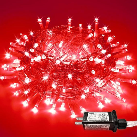 JMEXSUSS Red Christmas Lights Outdoor Indoor, 66ft 200 LED Red String Lights Clear Wire, 8 Modes Xmas Twinkle Fairy Light Plug in for Tree Room Party Christmas Decorations