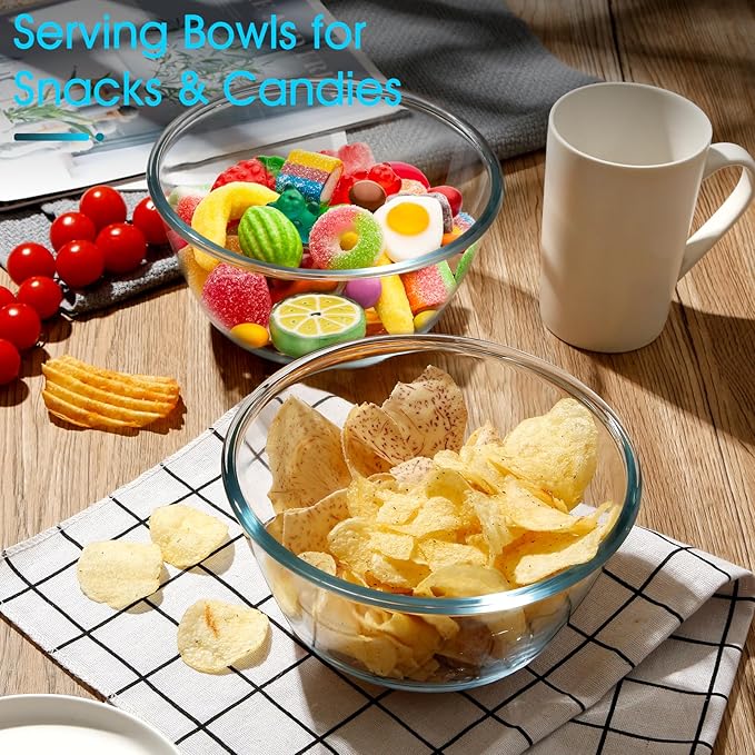 NUTRIUPS Glass Bowls Set Cereal Bowl Glass Salad Bowls Small Bowl for Kitchen (50oz-set of 2)