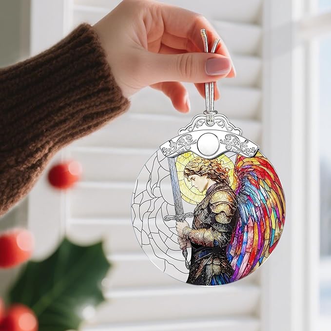 Archangel Michael Stained Glass Ornament - Christmas Ornaments | Christmas Decorations for Tree | Warrior Angel Decor – Christian Gifts | Faithful Gifts | Religious Gift
