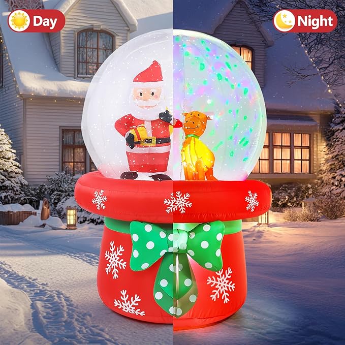 Christmas Inflatable Outdoor Decorations, 5FT Inflatables Snow Globe Yard Decor with Santa Claus & Reindeer, Rotating Lights Blow up Xmas Snowglobe Holiday Decoration for Outside Lawn Garden Indoor