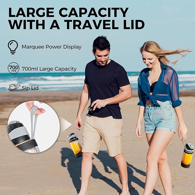 Portable Blender, Anti-Jamming 300 Watt for Shakes and Smoothies, 24oz Travel Blender USB Rechargeable, BPA Free Sporty bottle with a Travel Lid. (Black Base Grey Lid) (Black with Insulated Sleeve)