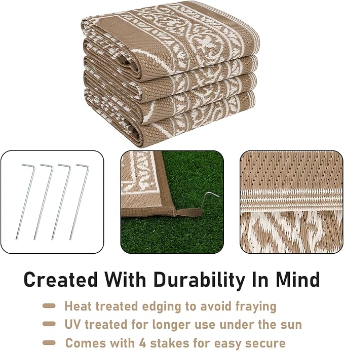 Outdoor Rug 8'x10' for Patios Waterproof Grey Patio Rugs Outdoor Mats for Front Porch,Beach Mat,Reversible Plastic Straw Camping Rugs for Outside RV,Deck,Balcony,Backyard