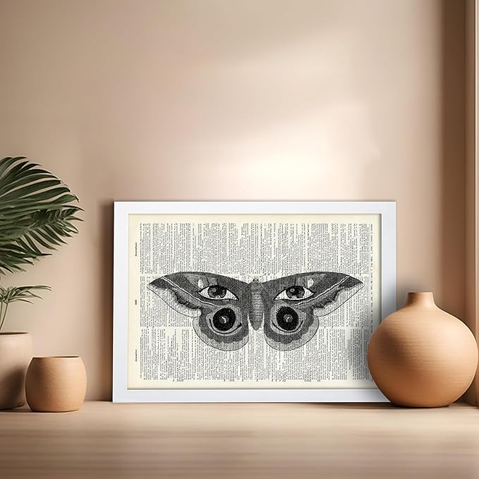 Poster Master Dictionary Art Poster - Butterfly Print - Eyes on Wings Art - Insect Art - Gift for Men, Women & Animal Lover - Gothic Decor for Living Room, Bedroom or Dorm, 16x20 White Framed