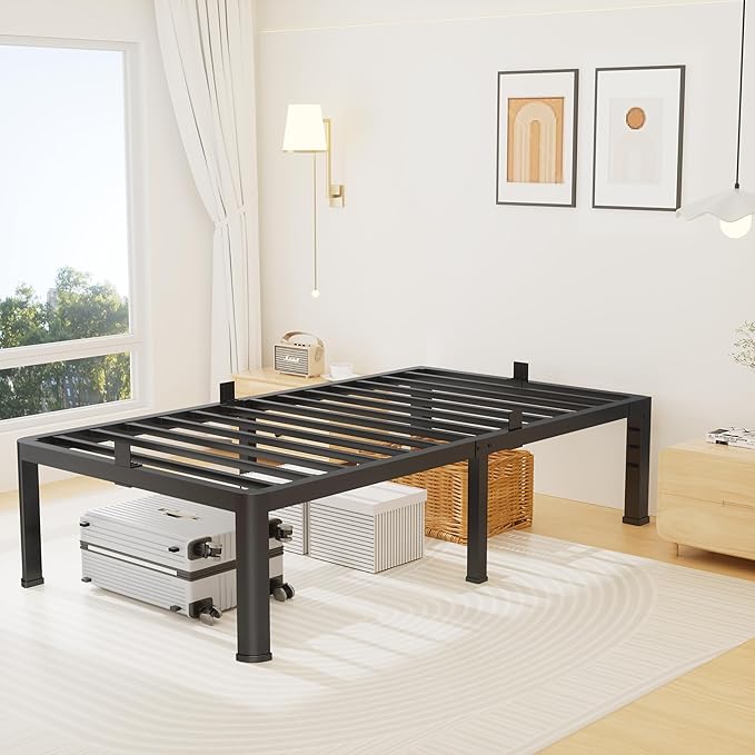 18 Inch Twin Size Metal Platform Bed Frame with Round Corners, Storage Space Under High Bed Frame-Heavy Duty Steel Slats Support, Noise Free - Easy Assembly - No Box Spring Needed