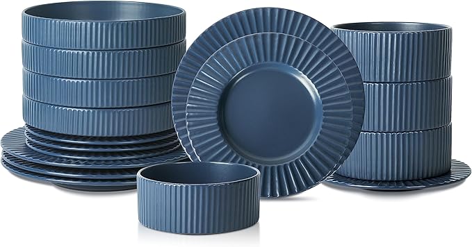 Christian Siriano Lusso 16-Piece Dinnerware Set Stoneware, Ash Blue