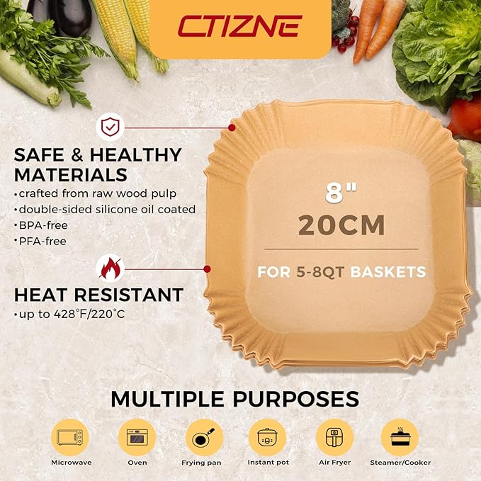 Air Fryer Liners Disposable - 500Pcs 8In Square Parchment Paper for Air Fryer Non-Stick Airfryer Basket Liners for Steamer Microwave Oven