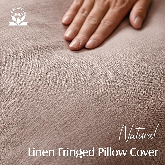 Foindtower Set of 2 Decorative Linen Fringe Throw Pillow Covers Boho Farmhouse Cushion Cover with Tassels Soft Accent Pillowcase for Couch Sofa Bed Living Room Home Decor,20×20 Inch,Dusty Pink