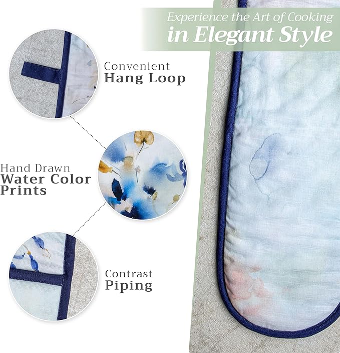 Maison d' Hermine Double Oven Mitts 100% Cotton 7"x35" Double Oven Mitt Heat Resistant BBQ Cooking Gloves with Loop, Baking, Grilling, Home, Kitchen, Handling Hot Pans Spring Summer (Lazy Summer Days)