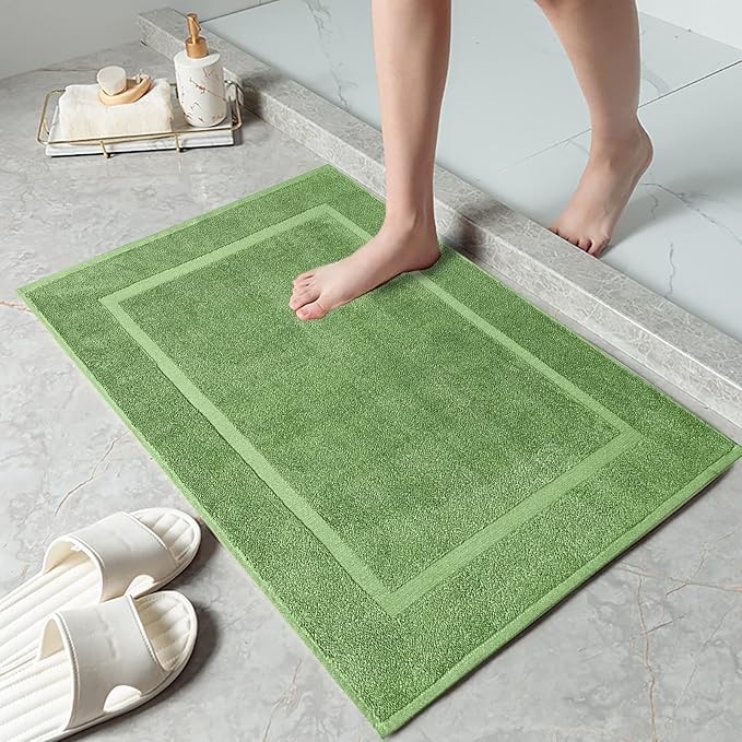 DAN RIVER Classic Bath Mat - Green, 100% Ring Spun Cotton, Pack of 2, 21x34 inches, 800 GSM, Non-Slip, Absorbent, Quick Drying, Machine Washable Bathroom Floor Mats for Shower, Kitchen & Bath