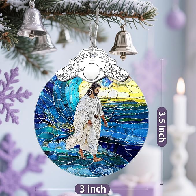 Jesus Christ Christmas Decorations - God Jesus Home Decor | Stained Glass Ornament | Christmas Ornaments for Tree | Christian Holiday Ornament – Christian Gifts, Religion Gifts, Gift Ideas, Xmas Gift