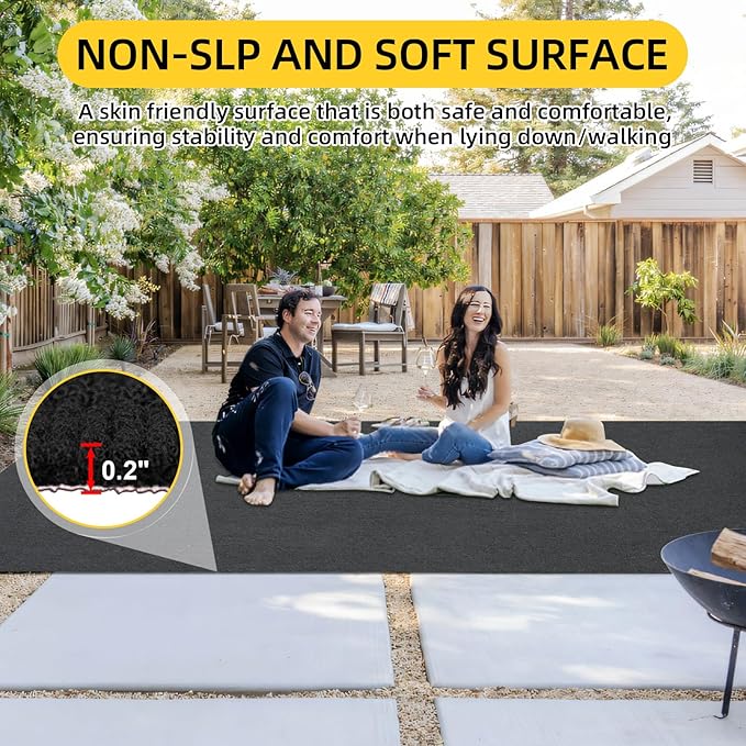Marine Carpet, 5 FT x 25 FT Black Indoor/Outdoor Rug, 0.2" Thick, Non-Slip, Waterproof