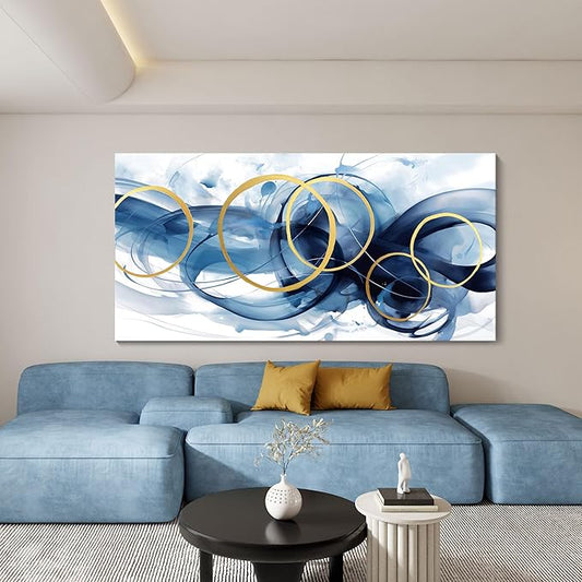 HKDGOKA Abstract Wall Art Living Room - Large Canvas Gold Blue Gradient Canvas Paintings Wall Artwork Modern Office Bedroom Pictures for Kitchen Bathroom Wall Decor 29x58 In