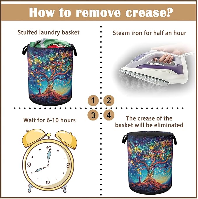 Cosmic Tree Laundry Hamper,Collapsible Laundry Baskets,Tree of Life Dirty Clothes Baskets with Handles,Oxford Cloth Hamper for Bedroom,Bathroom,College Dorms, 16"x20"