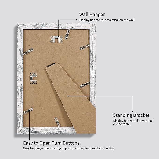 8x12 Picture Frame Set of 4 with High Definition Glass, Distressed White Frame Display 6x8 Picture with Mat or 8 x 12 Without Mat, Wood Rustic Photo Frames for Tabletop and Wall Mounting