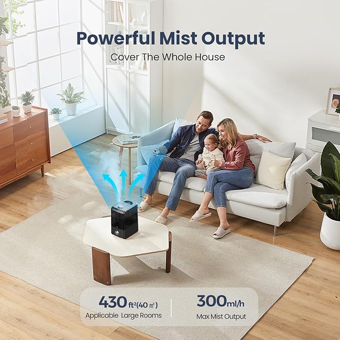 Humidifiers for Large Room Bedroom (6.5L), Cool Mist Ultrasonic Vaporizer for Home Whole House Babies, Customized Humidity, Night Light, Whisper-Quiet (Black)