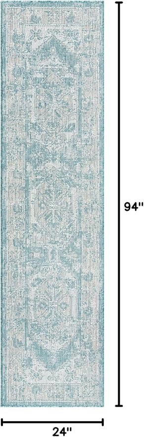 Unique Loom Outdoor Traditional Collection Area Rug - Valeria (2' x 7' 10" Runner, Aqua/ Ivory)