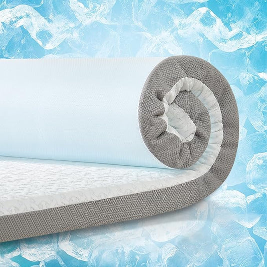 3 Inch Cooling Mattress Topper Queen, Ice Silk with Gel-Infused 40D Memory Foam Bed Topper Pad with Removable Soft Cover, Pressure Relief & Non-Slip