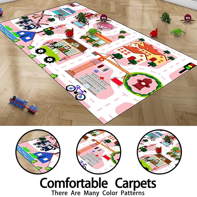 Car Rugs for Kids Toy - Car Track Carpet for Boys Road Rug for Bedroom Road Map Carpet for Kids Toy Play Mat Farm, 3x5 Feet