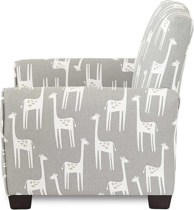 Toddler Personalized Armchair, Kids Upholstered Rocking Chair with Personalization, Toddler Chair with Personalized Name, Comfy Child Armchair, (Grey Giraffes Print, Legs)