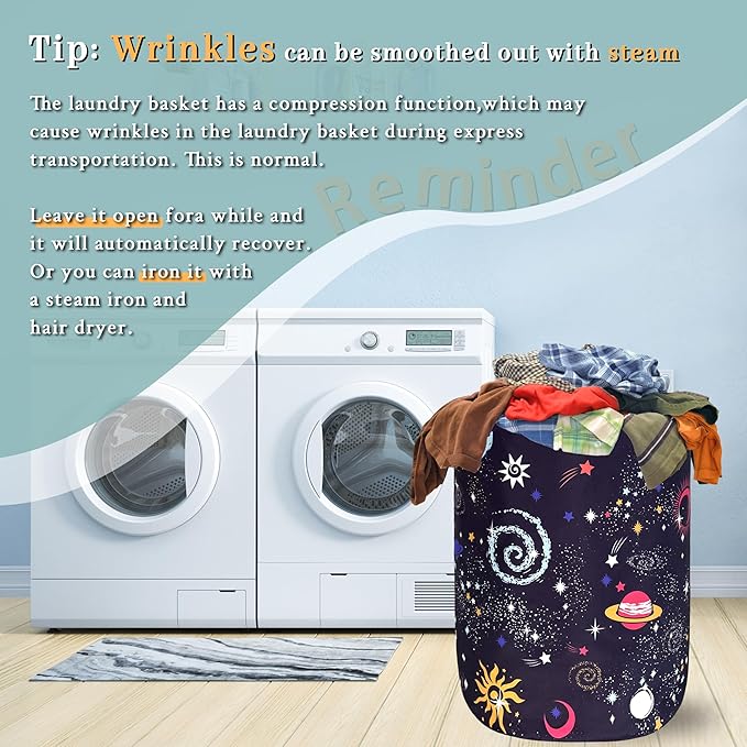 Colorful Galaxy Planet Laundry Basket Foldable Oxford Cloth Starry Sky Laundry Hamper With Handle Portable Clothes Storage Basket 18.9 X 16.5 Inch Storage Bag For Laundry Room/Bathroom/Bedroom