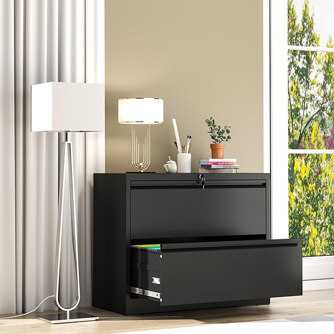 AQY 2 Drawer File Cabinet with Lock,Metal Lateral File Cabinets for Home Office,Steel Wide Filing Organization Storage Cabinets for Hanging Files Letter/Legal/F4/A4 Size Assembly Required(Black)