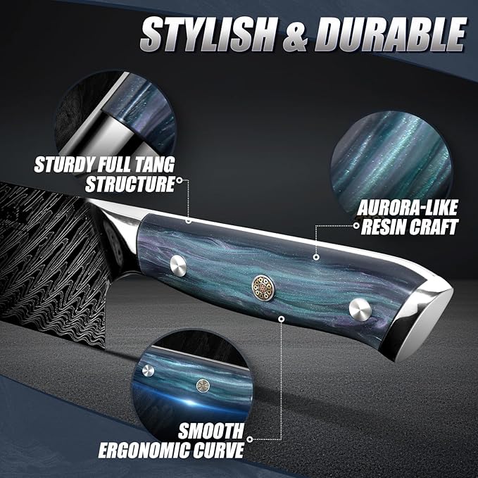 Huusk 8" Chef Knife, Stainless Japanese Kitchen Knife with Ergonomic Resin Handle & Sheath, Sharp Kitchen Knives Full Tang, Japanese High Carbon Steel Cooking Knifes, Father's Day Gifts for Dad