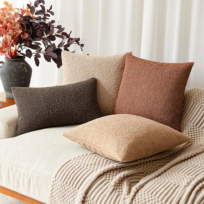 Foindtower Pack of 2, Decorative Textured Boucle Throw Pillow Covers Accent Solid Pillow Cases Neutral Couch Cushion Case for Chair Sofa Bedroom Living Room Home Decor 22x22 Inch Burnt Orange Hazel