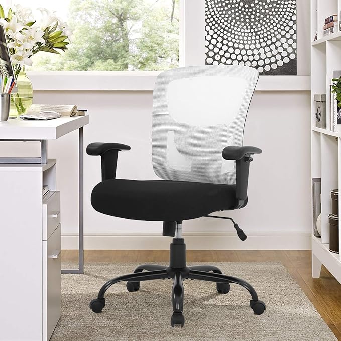 BestOffice Big and Tall Office Chair 400lbs Desk Chair Mesh Computer Chair with Lumbar Support Wide Seat Adjust Arms Rolling Swivel High Back Task Executive Ergonomic Chair for Home Office (White)
