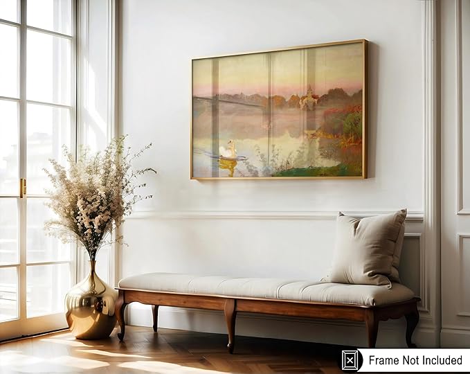 Poster Master Vintage Pond in Radziejowice Poster - Retro Swan Print - Lake Art - Landscape Art - Farmhouse Art - Animal Lover Art - Aesthetic Living Room or Office Decor - 11x14 UNFRAMED Wall Art