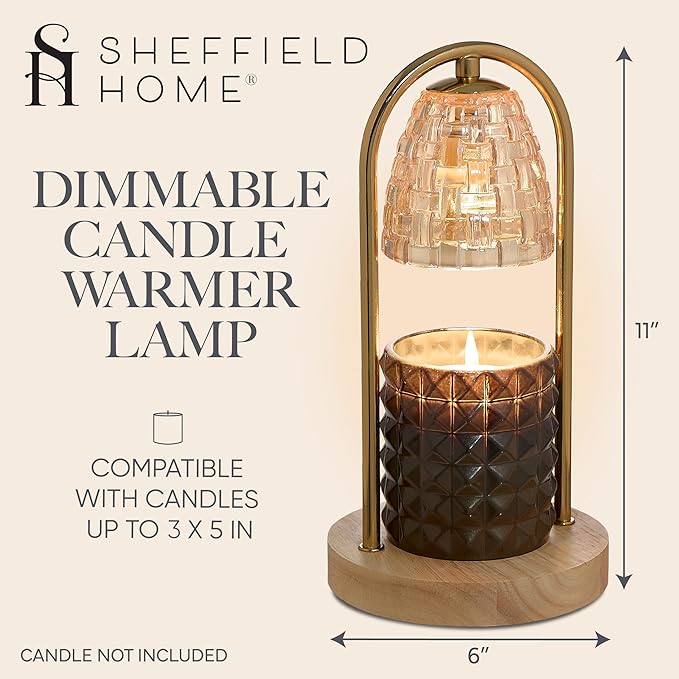 Sheffield Home Glass Candle Warmer Lamp – Elegant Candle Warmer for Long-Lasting Fragrance, Sleek Design, 11x6, Gold Dome Glass