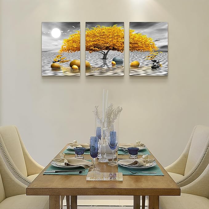 Wall decorations for living room Canvas Wall Art for bedroom Abstract wall decor Black and white Canvas Art Yellow tree paintings bathroom Home Decoration 3 Piece Hang Pictures Office Wall Artworks