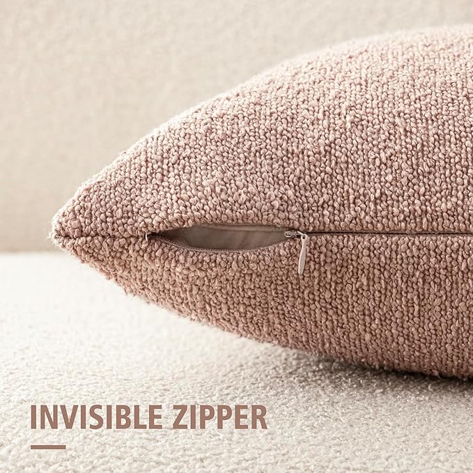 Foindtower Set of 2, Decorative Textured Boucle Throw Pillow Covers Accent Solid Pillow Cases Neutral Soft Cozy Couch Cushion Case for Chair Sofa Bedroom Living Room Home Decor 16 x 16 Inch Light Pink