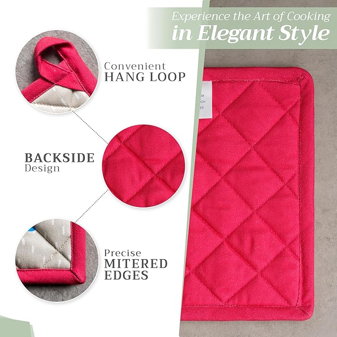 Maison d' Hermine 100% Cotton Oven Mitt & Pot Holder Set (7.5"x13" & 8"x8") Heat Resistant BBQ Cooking Gloves with Loop, Baking, Grilling, Kitchen, Handling Hot Pans Spring/Summer (Jardin D'Ete - Fog)