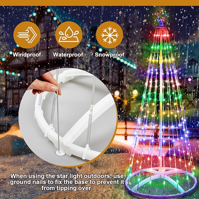 2 Pack 9ft Christmas LED Cone Tree Lights Outdoor Decoration 24 Modes Color Changing with Timer Foldable Lighted Yard Trees Waterproof String Lights Holiday Decor for Christmas New Year Xmas