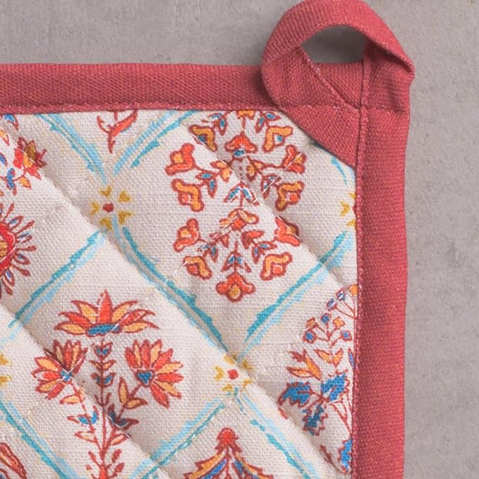 Maison d' Hermine Pot Holders 100% Cotton Heat Resistant Potholders 8" x 8" Hot Pads with Loop for Thanksgiving Christmas Decorations BBQ Cooking Baking Handling Hot Pans (Pack of 1, Romane)