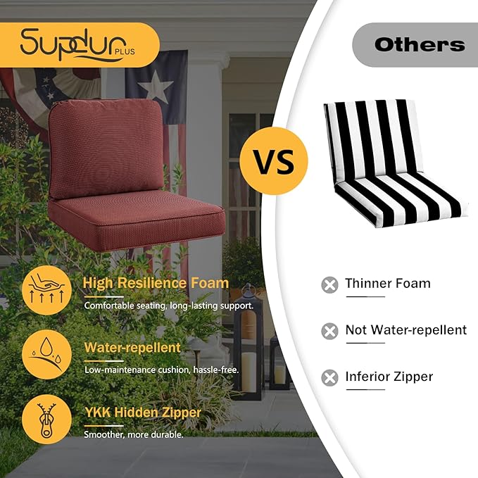 Outdoor Cushions for Patio Furniture Set of 2, 24"x24" Water Repellent Chair Cushions Removable Seat Bottom & Back Cushion Covers for Chair, Sofa, Couch, Tan Dotted Red Base